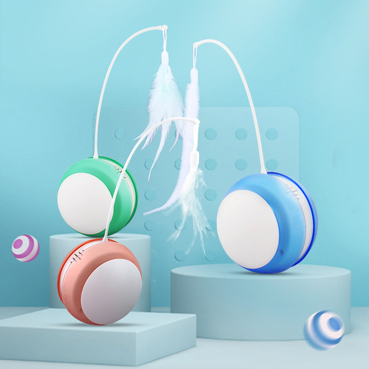 Funny Cat Toy Tumbler Swing Toys For Cats Kitten Interactive Balance Car Cat Chasing Toy Funny Sound And Light Feather Toy - Emete store