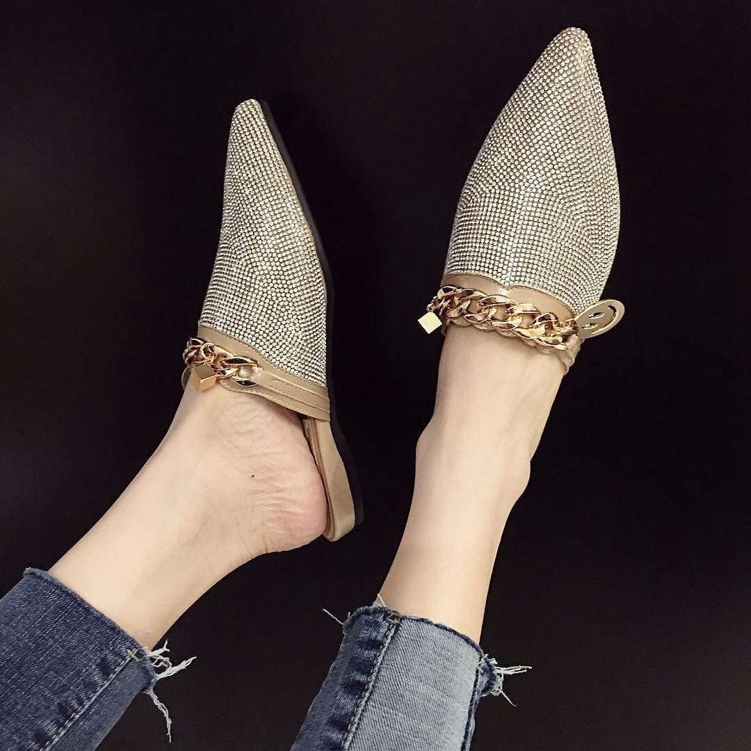 Best Online Shop in Australia - Half Trailer Rhinestone Flats - Emete store