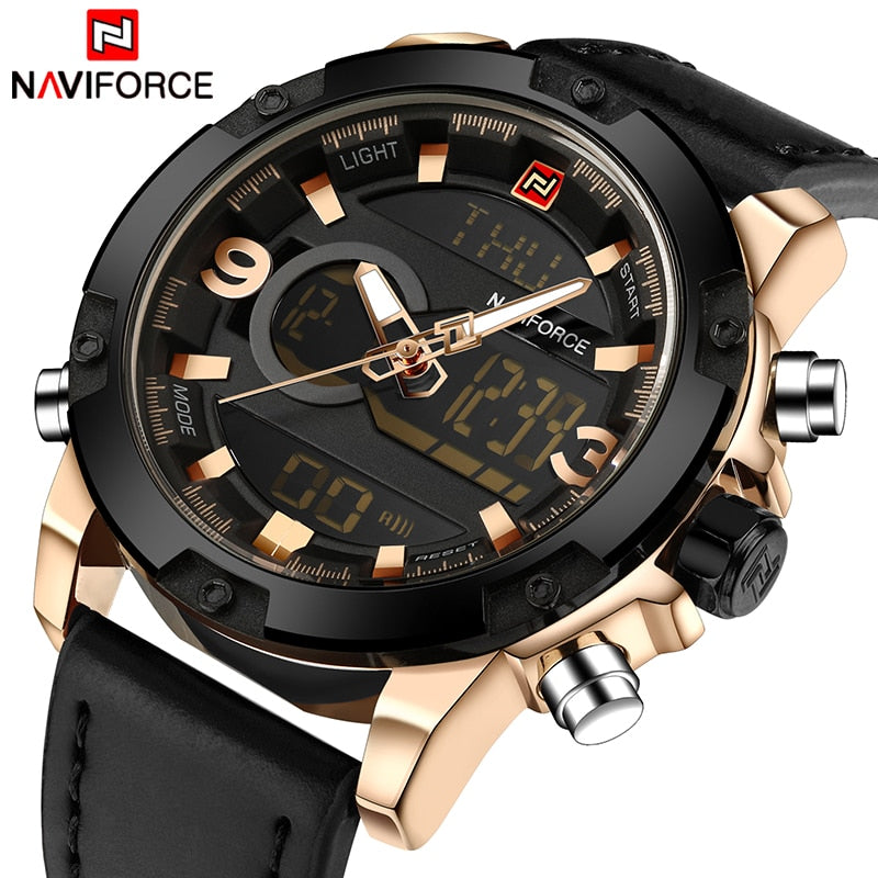 NAVIFORCE Luxury Brand Men Analog Digital Leather Sports Watches Men's Army Military Watch Man Quartz Clock Relogio Masculino - Emete store