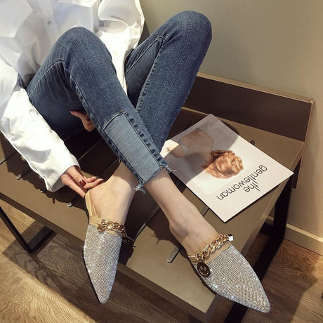 Best Online Shop in Australia - Half Trailer Rhinestone Flats - Emete store