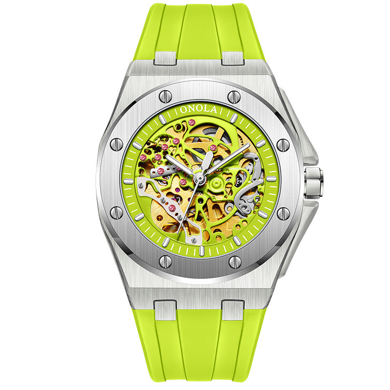 Fully automatic mechanical watch for men fashionable multi-color silicone tape waterproof watch - Emete store