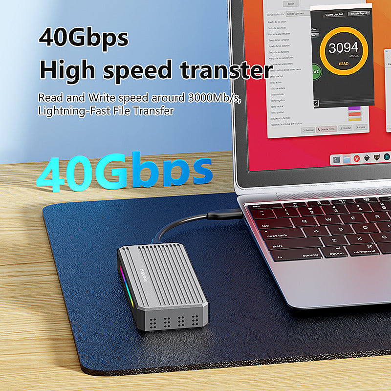 USB4 hard drive box M2 NVME solid-state drive reader 40G Thunderbolt 4 portable hard drive box with RGB light external - Emete store