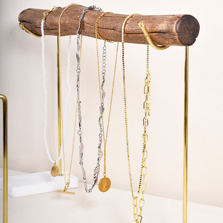 Best Online Shop in Australia - Bracelet Storage Rack Natural Wood And Brass Marble Base Necklace Display Rack - Emete store