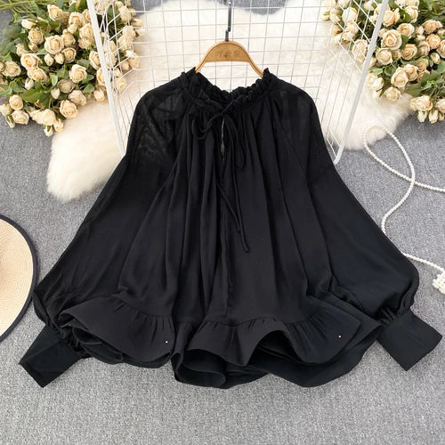 Best Online Shop in Australia - O-neck Ruffles Chiffon Shirt - Emete store