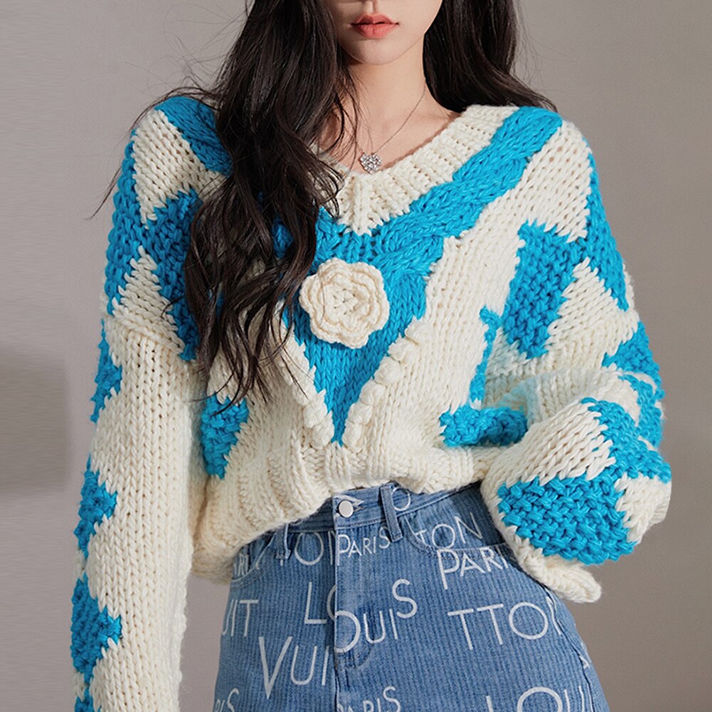Best Online Shop in Australia - V-Neck Floral Patchwork Pullover - Emete store
