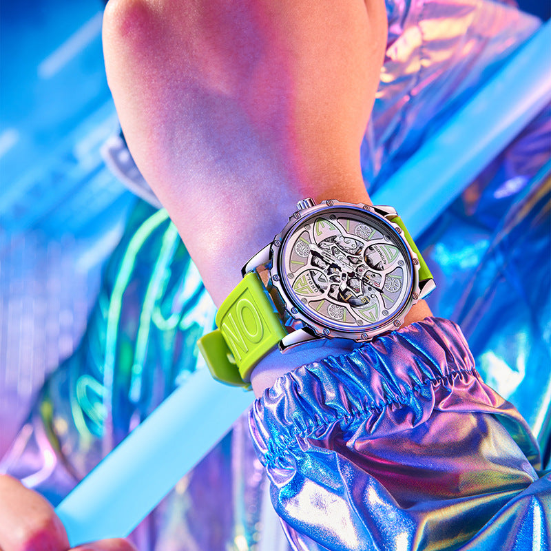 Fully automatic mechanical watch for men fashionable multi-color silicone tape waterproof watch - Emete store