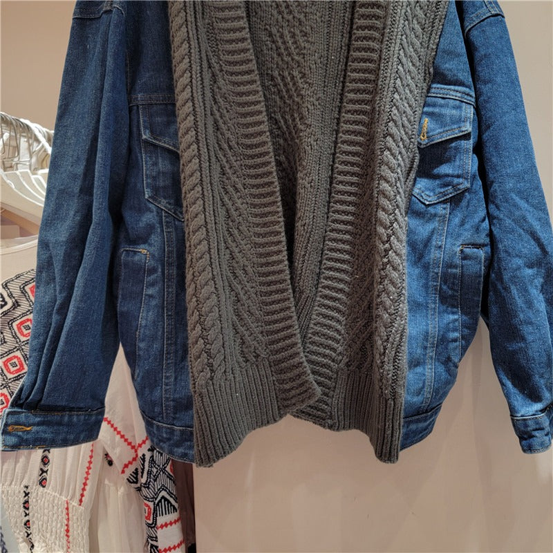 Best Online Shop in Australia - Women’s Knit Denim Splice Jacket - Emete store