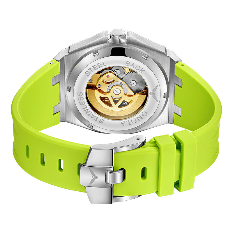 Fully automatic mechanical watch for men fashionable multi-color silicone tape waterproof watch - Emete store