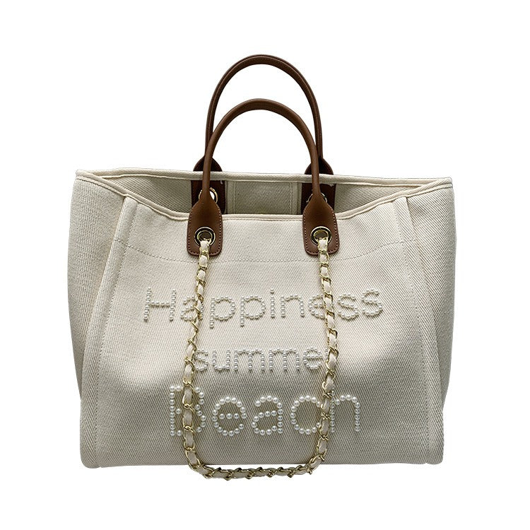 Best Online Shop in Australia - Canvas leather pearl tote bag - Emete store