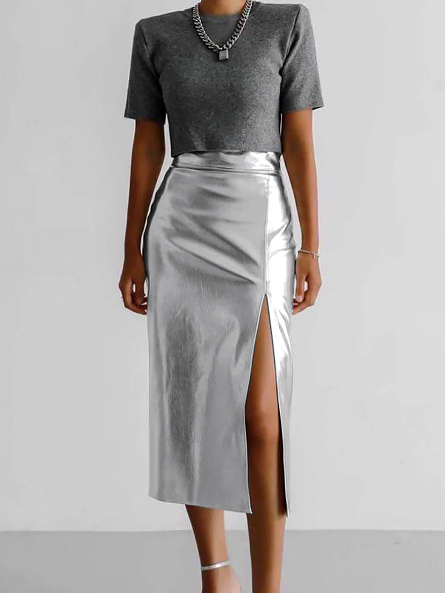 Best Online Shop in Australia - Leather Skirt with Front Slit - Emete store