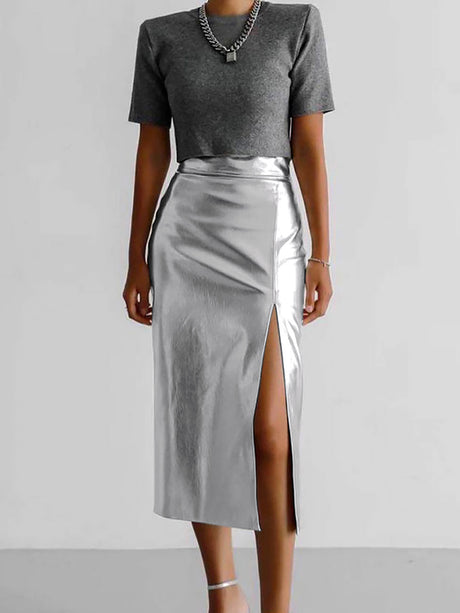 Best Online Shop in Australia - Leather Skirt with Front Slit - Emete store