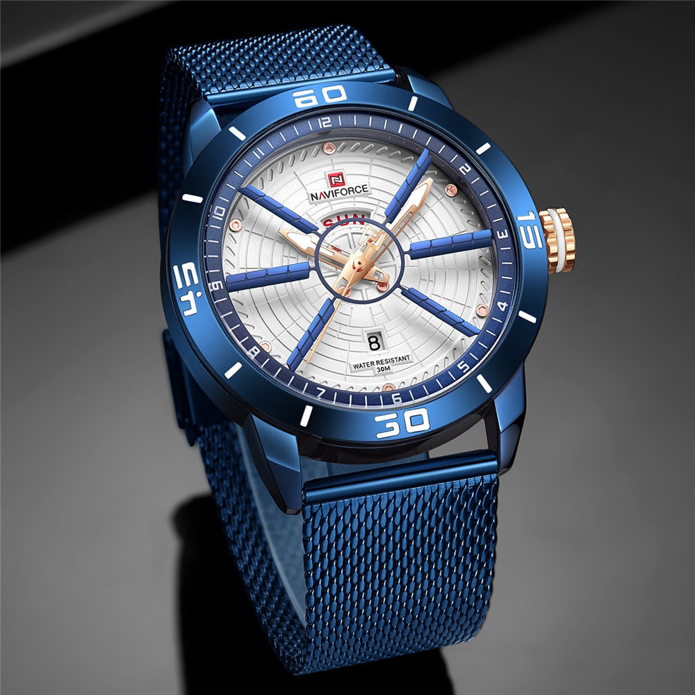 NAVIFORCE Mens Watches Top Brand Luxury Sport Watch Mesh Steel Date Week Waterproof Quartz Watch for Men Clock Relogio Masculino - Emete store