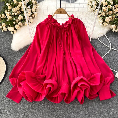 Best Online Shop in Australia - O-neck Ruffles Chiffon Shirt - Emete store