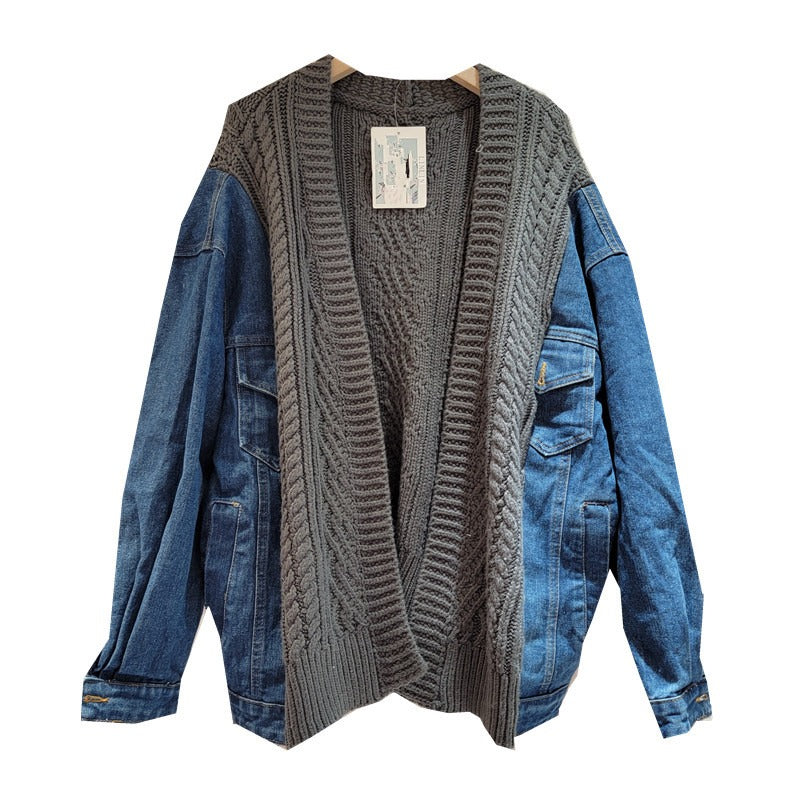 Best Online Shop in Australia - Women’s Knit Denim Splice Jacket - Emete store