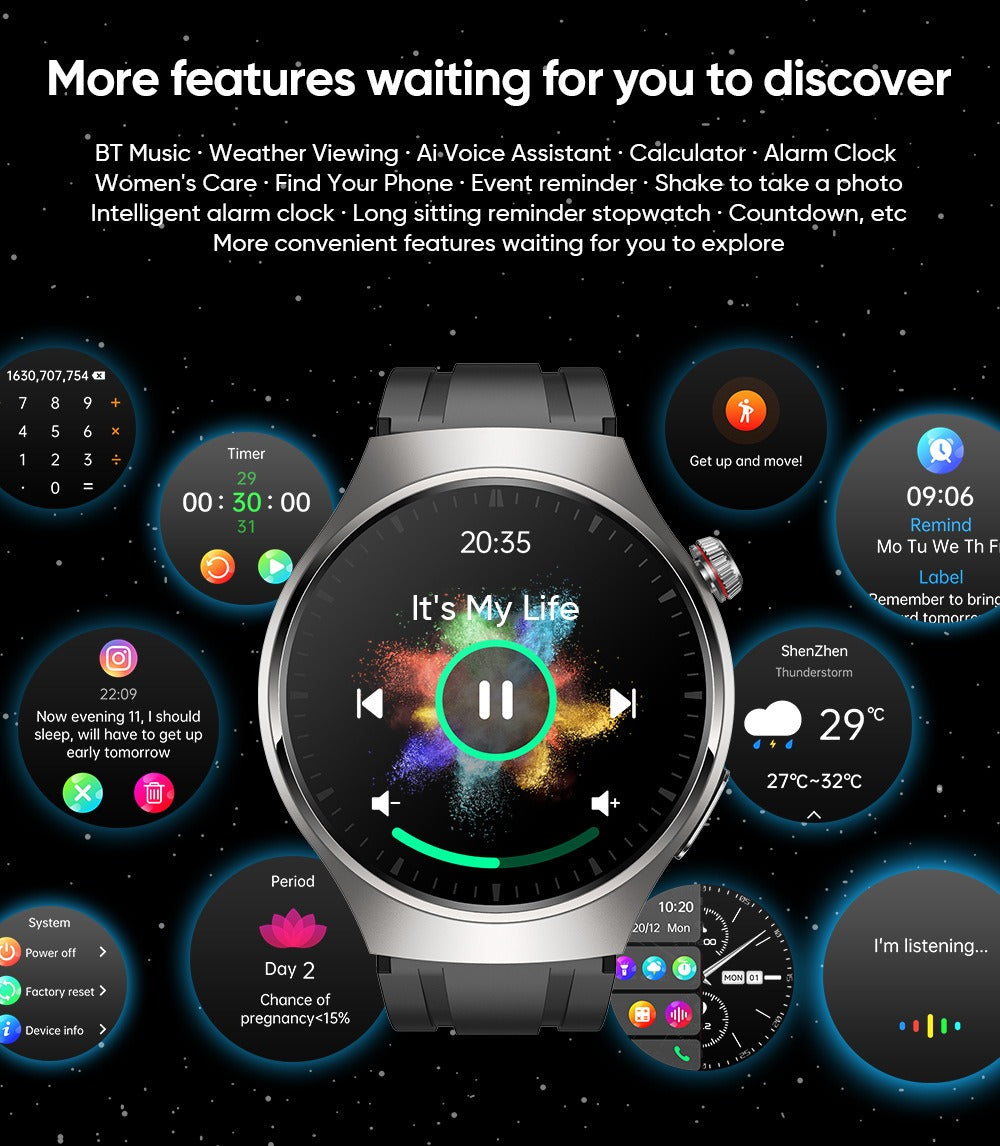 Smart watch non-invasive blood glucose measurement AMOLED ECG heart rate monitoring Bluetooth call sports watch - Emete store