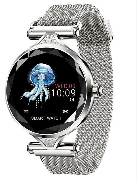 H1 Women Fashion Smart Watch Blood Pressure Heart Rate Monitor Fitness Tracker Bracelet Smartwatch Diamond Flower Color Screen - Emete store