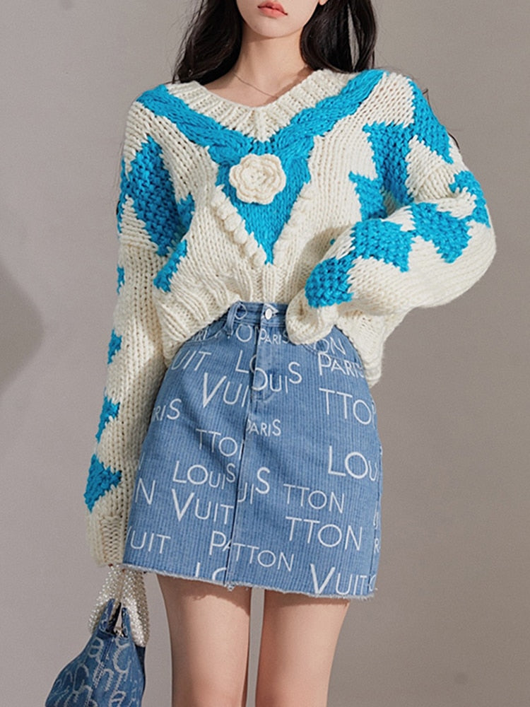 Best Online Shop in Australia - V-Neck Floral Patchwork Pullover - Emete store