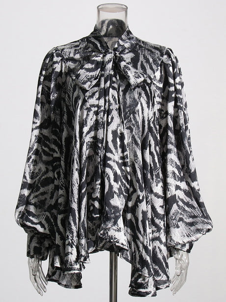Best Online Shop in Australia - Bowknot Collar Lantern Loose Shirt - Emete store