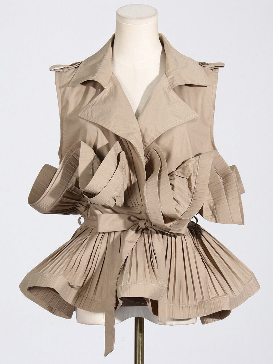 Best Online Shop in Australia - Khaki V-Neck Sleeveless Lace-Up Shirt - Emete store