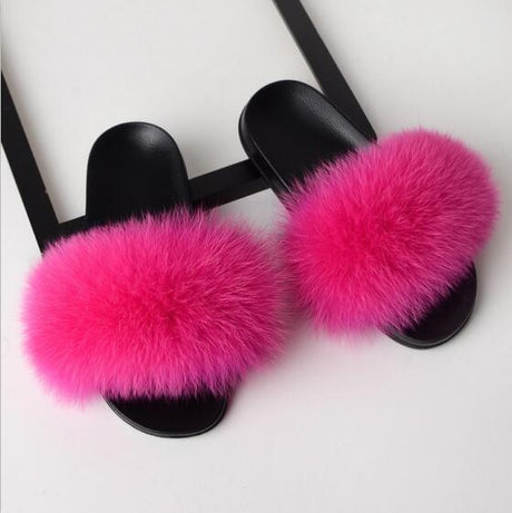 Best Online Shop in Australia - Real Fox Fur Non-slip Slides - Emete store