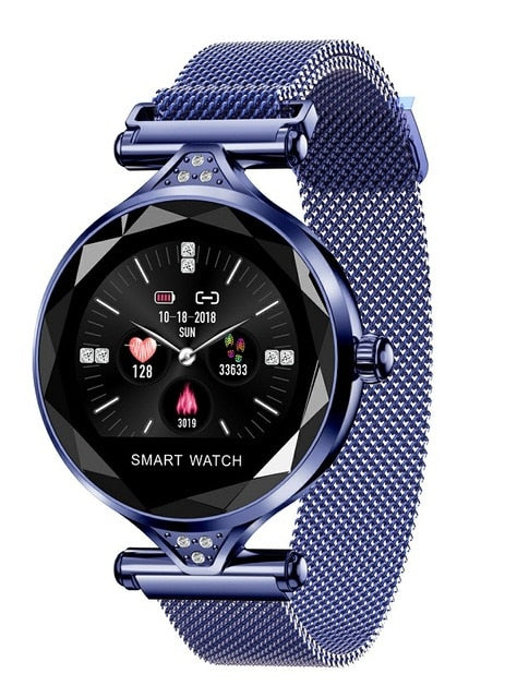 H1 Women Fashion Smart Watch Blood Pressure Heart Rate Monitor Fitness Tracker Bracelet Smartwatch Diamond Flower Color Screen - Emete store