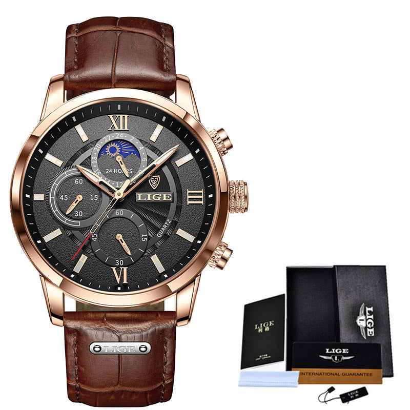Lige New Quartz Watch Quartz Multifunction Chronograph Waterproof Watch - Emete store