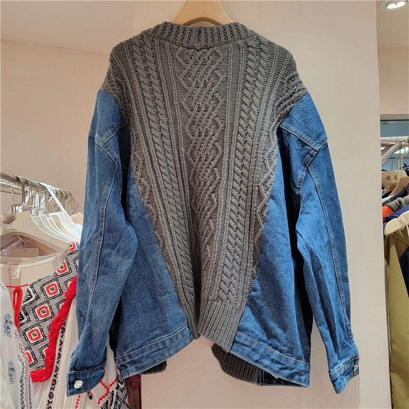 Best Online Shop in Australia - Women’s Knit Denim Splice Jacket - Emete store