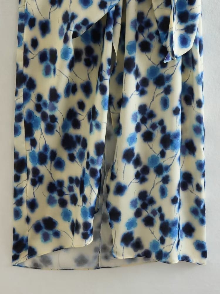Blue Printed Split Dress for Women eprolo