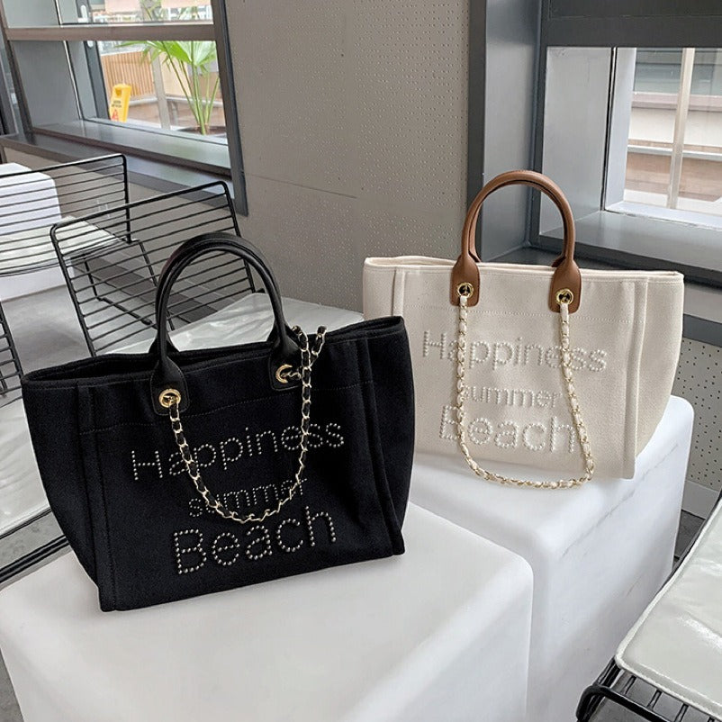 Best Online Shop in Australia - Canvas leather pearl tote bag - Emete store