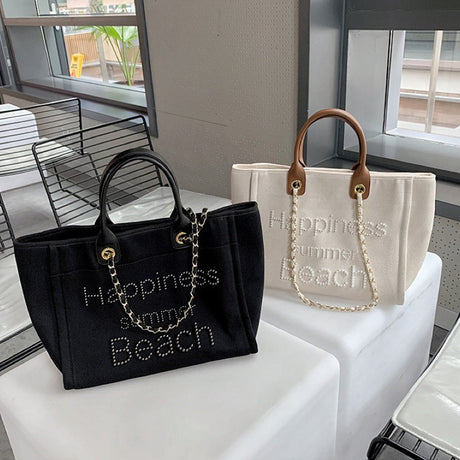 Best Online Shop in Australia - Canvas leather pearl tote bag - Emete store