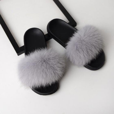 Best Online Shop in Australia - Real Fox Fur Non-slip Slides - Emete store