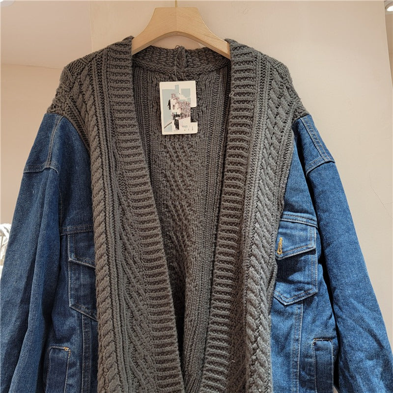 Best Online Shop in Australia - Women’s Knit Denim Splice Jacket - Emete store