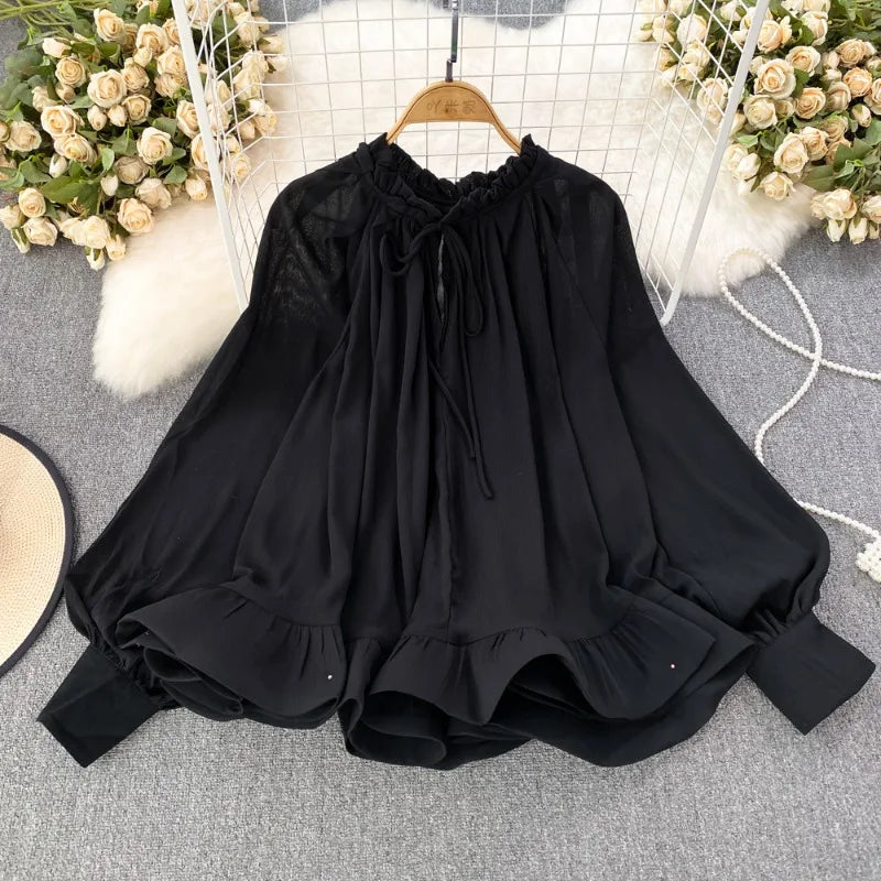 Best Online Shop in Australia - O-neck Ruffles Chiffon Shirt - Emete store