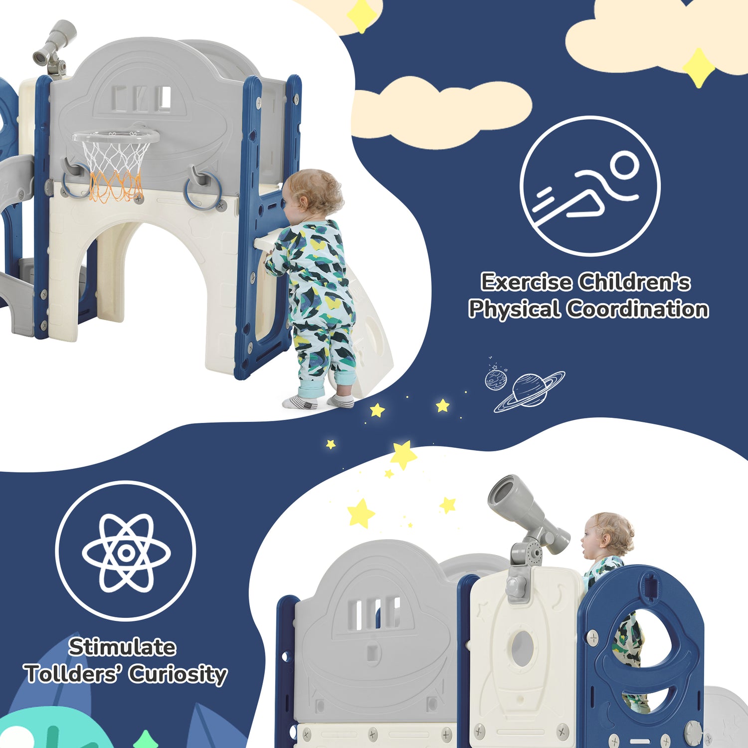 Best Online Shop in Australia - 7-in-1 Kids Space Slide Set - Emete store