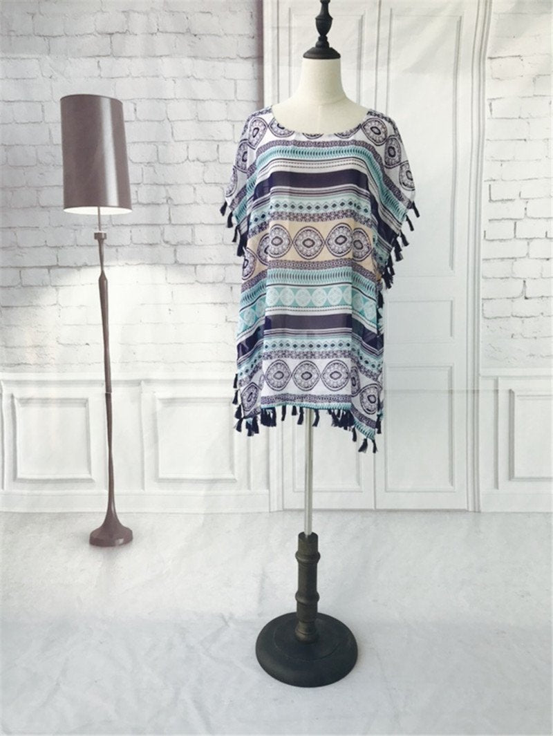 Best Online Shop in Australia - Tassel Print Chiffon Cover-Up - Emete store