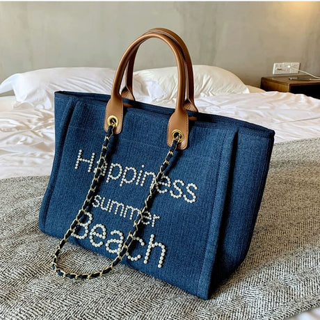 Best Online Shop in Australia - Canvas leather pearl tote bag - Emete store