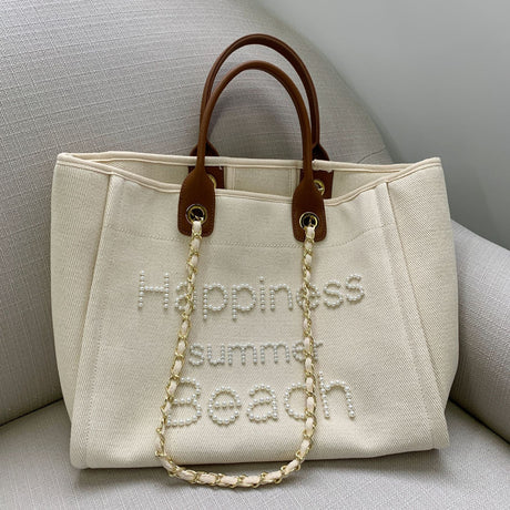 Best Online Shop in Australia - Canvas leather pearl tote bag - Emete store