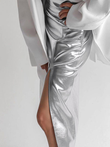 Best Online Shop in Australia - Leather Skirt with Front Slit - Emete store