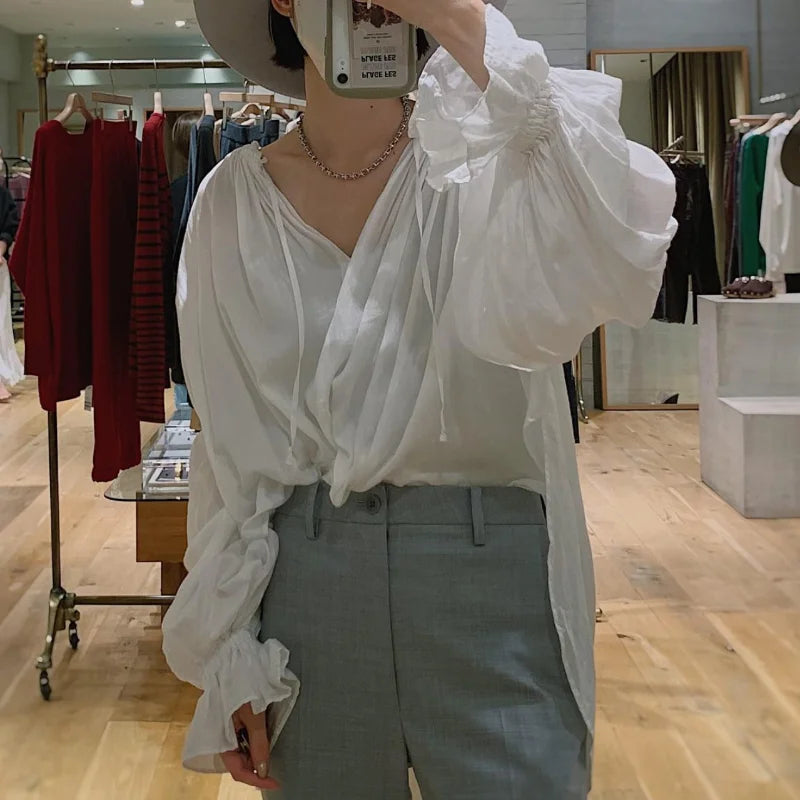 Best Online Shop in Australia - Vintage V Neck Lace Up Shirts - Emete store