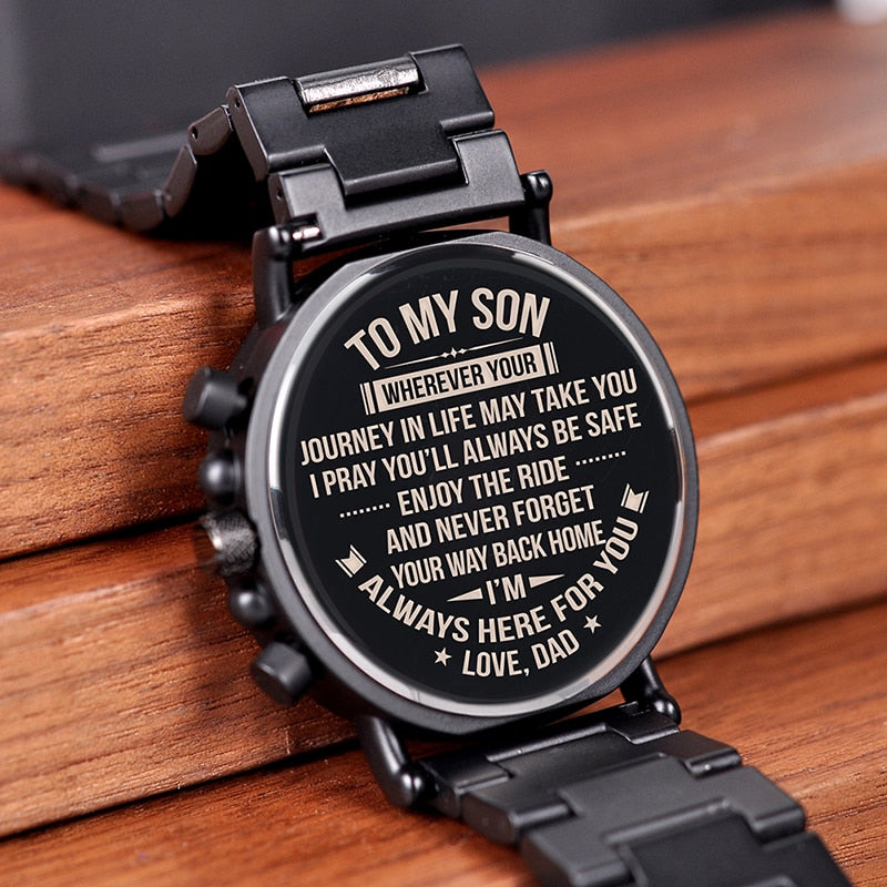 Men Watch Engrave Personal Engraving free Family Birthday Gift for Son Dad Husband Quartz Wristwatches Male Wristwatch Logo - Emete store