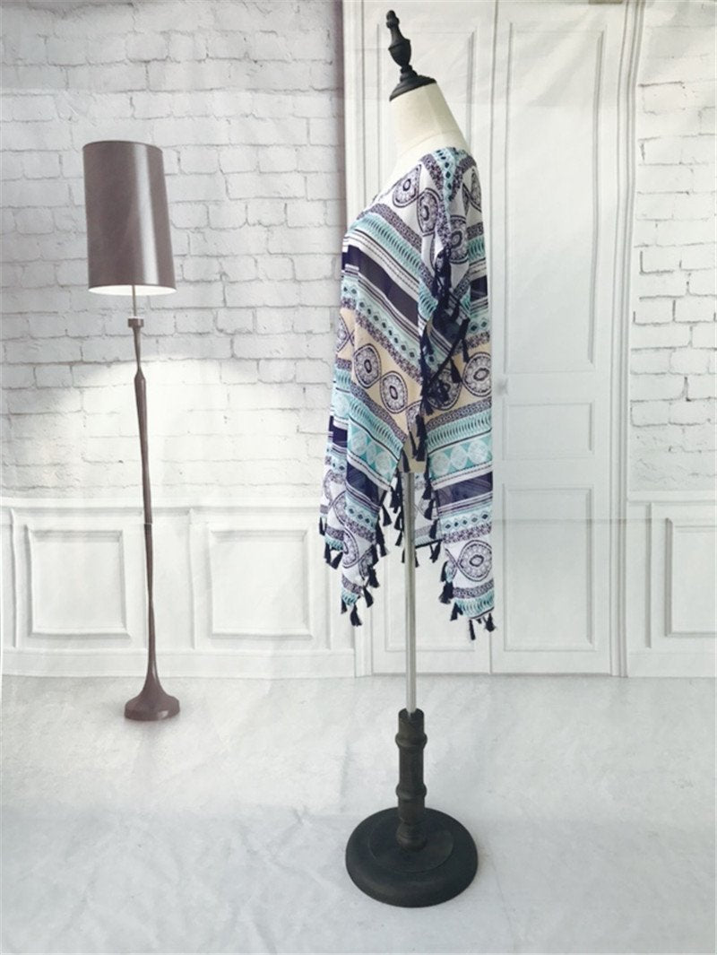 Best Online Shop in Australia - Tassel Print Chiffon Cover-Up - Emete store