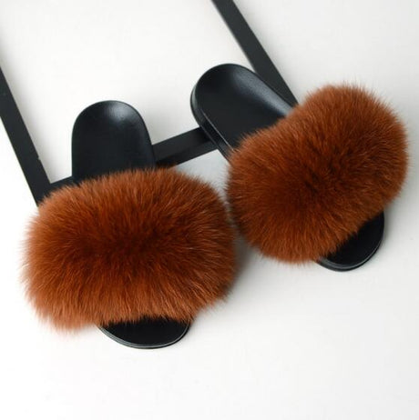 Best Online Shop in Australia - Real Fox Fur Non-slip Slides - Emete store