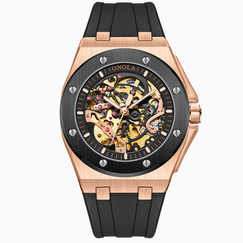 Fully automatic mechanical watch for men fashionable multi-color silicone tape waterproof watch - Emete store