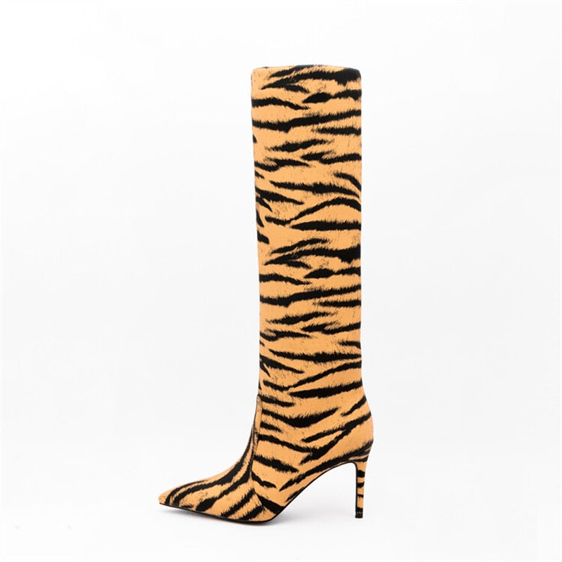 Tiger Print Knee High Stiletto Boots eprolo