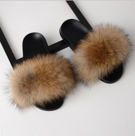 Best Online Shop in Australia - Real Fox Fur Non-slip Slides - Emete store