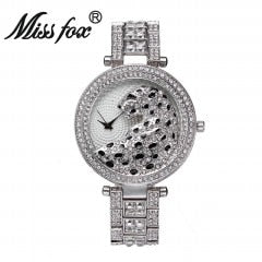 MISSFOX V227 Women Quartz Watch Fashion Bling Casual Ladies Watch Female Quartz Gold Watch Crystal Diamond Leopard For Women Clock - Emete store