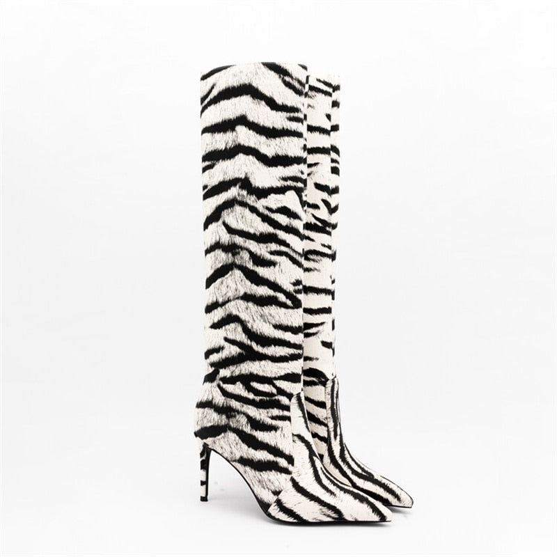 Tiger Print Knee High Stiletto Boots eprolo