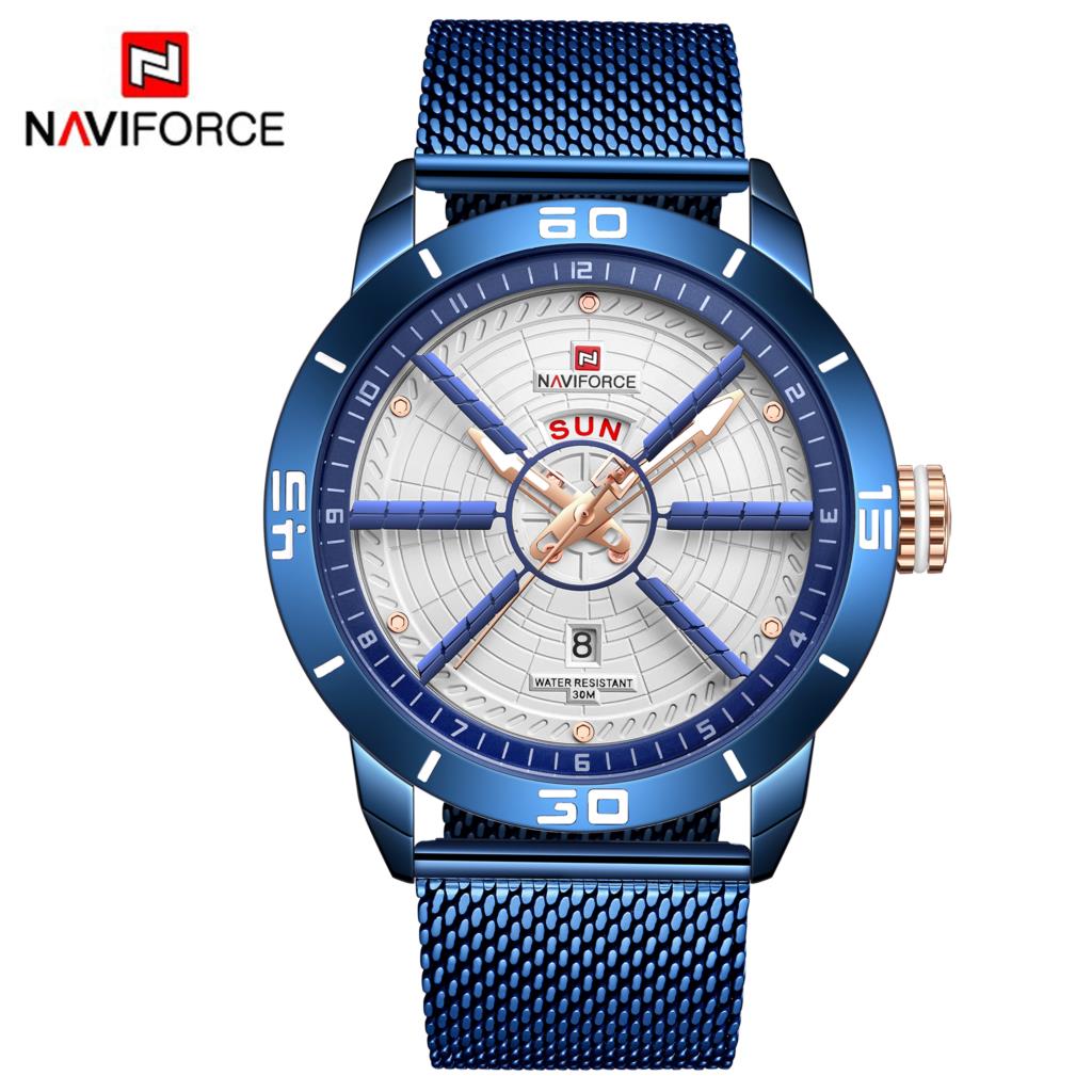 NAVIFORCE Mens Watches Top Brand Luxury Sport Watch Mesh Steel Date Week Waterproof Quartz Watch for Men Clock Relogio Masculino - Emete store