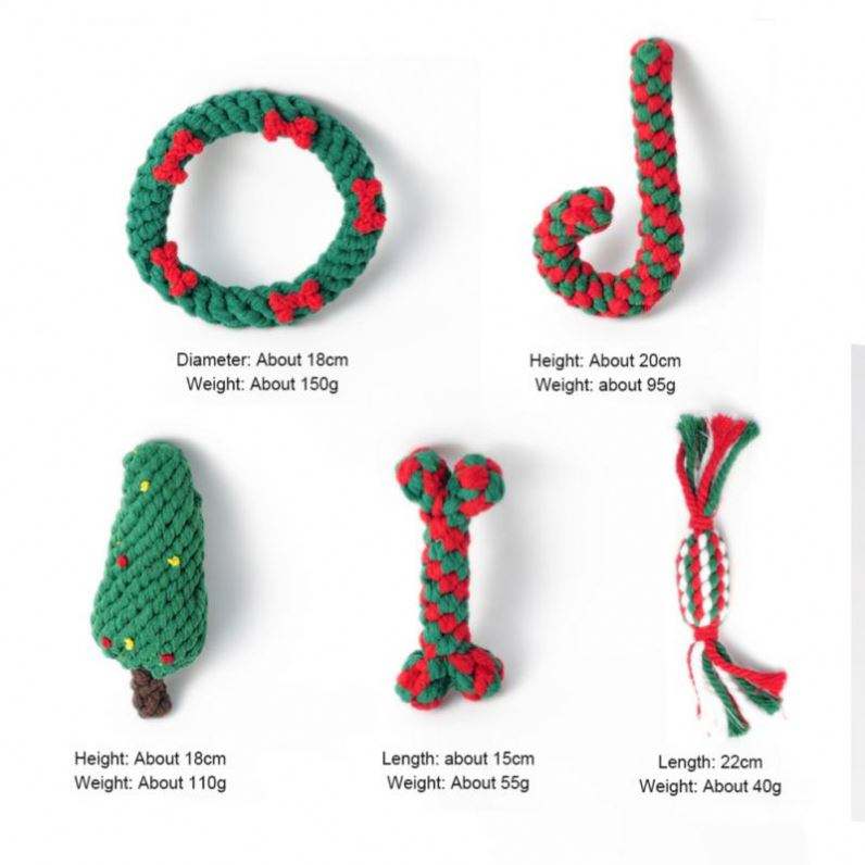Christmas Pet Cotton Rope Toy Cane Tooth Cleaning Dog Tooth Grinding Toy Bite Resistant Knot Dog Toy Set - Emete store