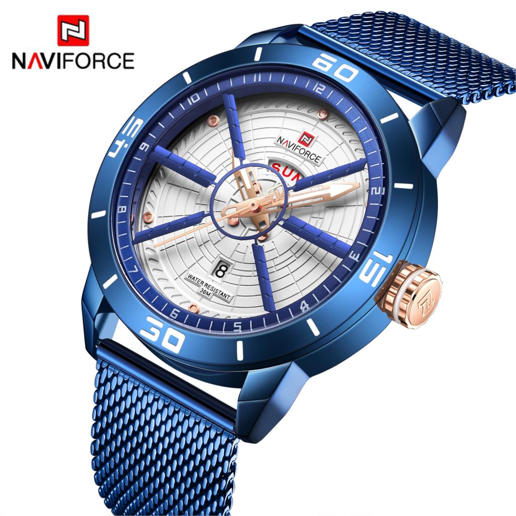 NAVIFORCE Mens Watches Top Brand Luxury Sport Watch Mesh Steel Date Week Waterproof Quartz Watch for Men Clock Relogio Masculino - Emete store